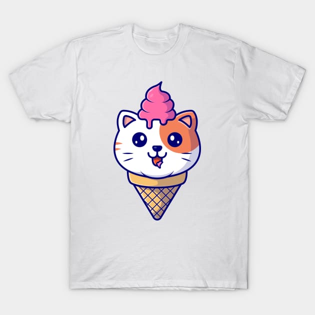 Cute Cat Ice Cream Cone T-Shirt by Catalyst Labs